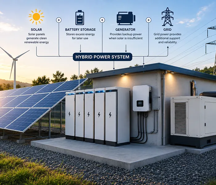 Solar grid and battery hybrid power system